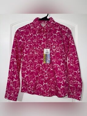 NWT Panhandle Pearl Snap Button Down Shirt Girls Youth Size Large Pink Horses